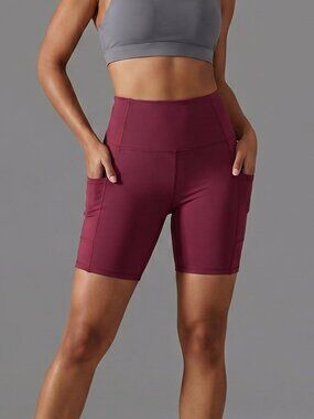 NWT | ROSANC Burgundy High-Rise Biker Shorts | Side Pockets | Small